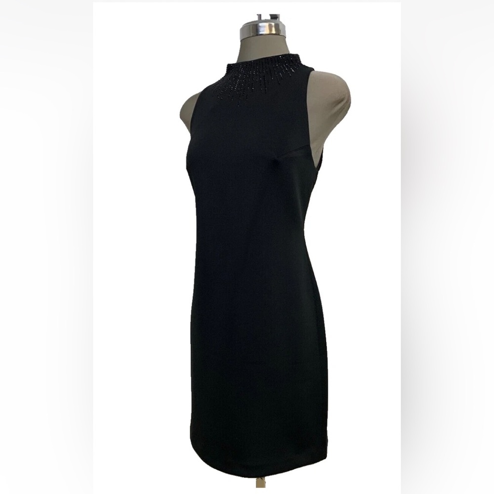 🔥Calvin Klein Black elegant embellished Sleeveless shift dress $135 retail